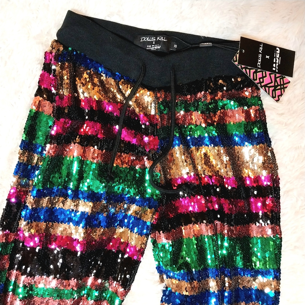 Jaded London x Dolls Kill Xs S Multi Color Striped Lined Pants Clown Cute
